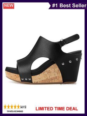 Womens 3 Inch Wedge Sandals Adjustable Ankle Strap Cork Sole